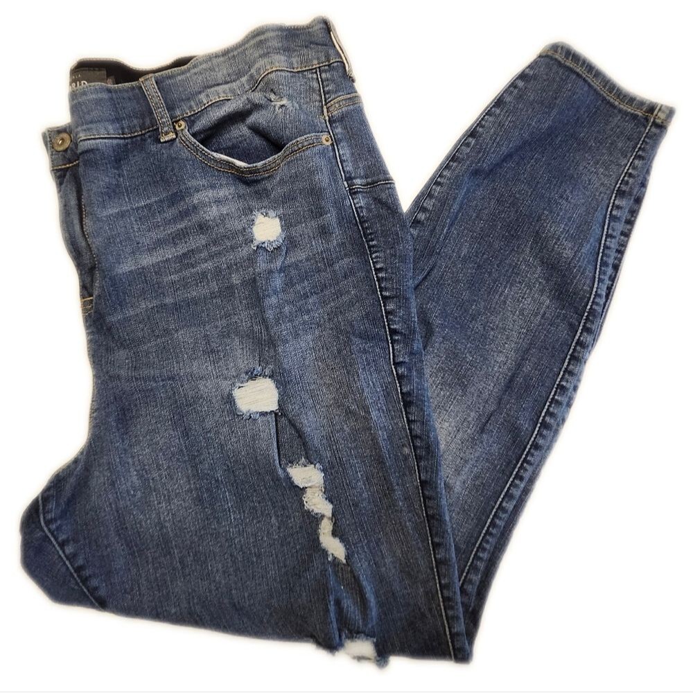 Torrid Premium Bombshell Skinny Medium Blue Distressed Jeans, Wm's 26T